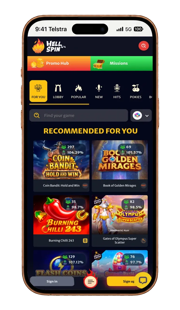 HellSpin app screen 3