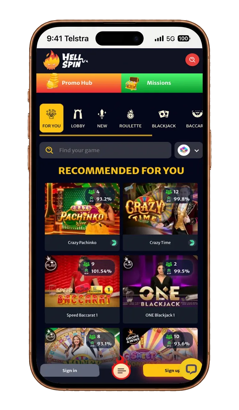 HellSpin app screen 4